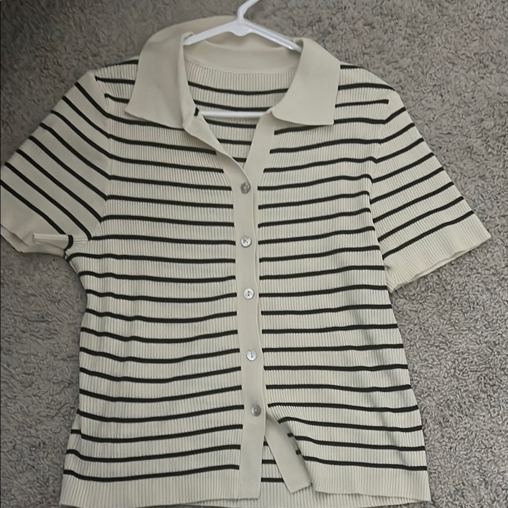 Stylish Cream and Black Striped Cardigan